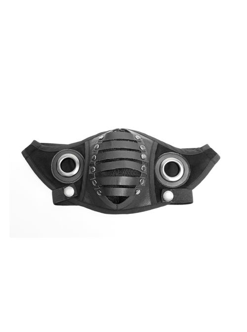 Front Metal Rings Leather Strap Decoration Black Punk Imitation Suede Men Mask