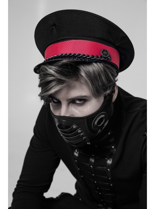 Front Metal Rings Leather Strap Decoration Black Punk Imitation Suede Men Mask