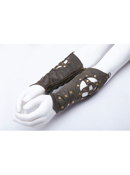 Metal Nails Decoration Lace-Up Hollow-Out Black Punk Woven Women Gloves