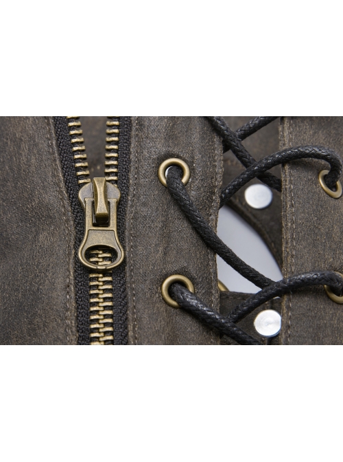 Metal Nails Decoration Lace-Up Hollow-Out Black Punk Woven Women Gloves