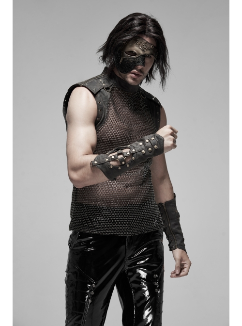 Metal Nails Decoration Lace-Up Hollow-Out Black Punk Woven Women Gloves