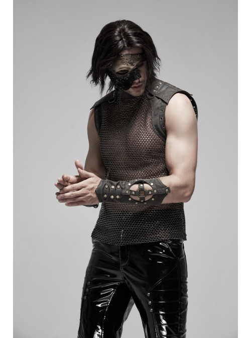 Metal Nails Decoration Lace-Up Hollow-Out Black Punk Woven Women Gloves