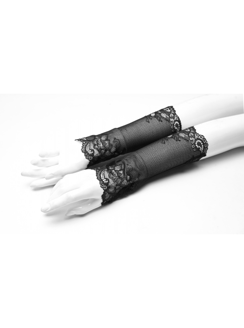 Black Gothic Hollow Hook Lace Mesh Gloves