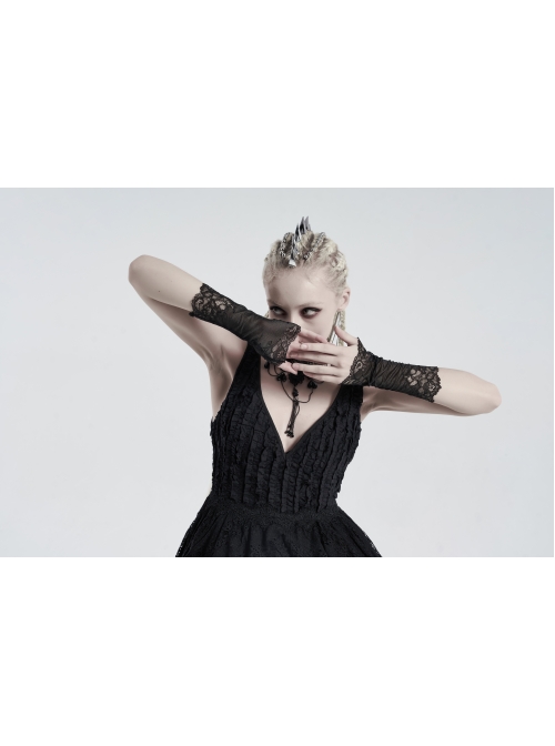 Black Gothic Hollow Hook Lace Mesh Gloves