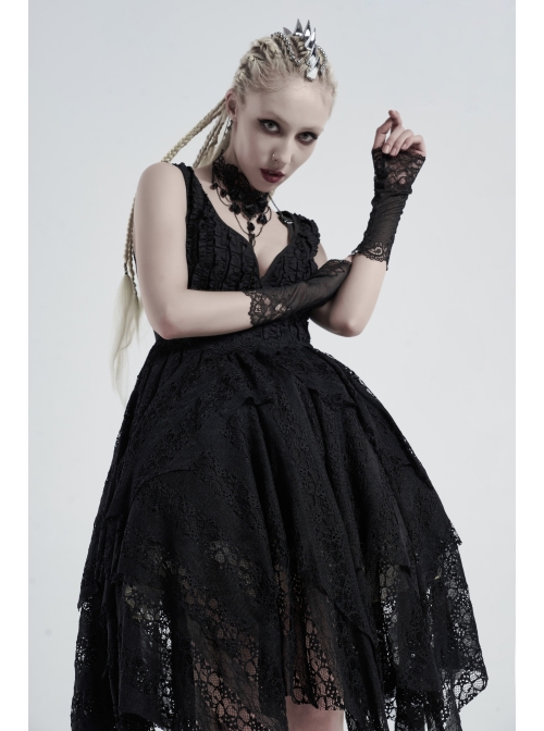 Black Gothic Hollow Hook Lace Mesh Gloves