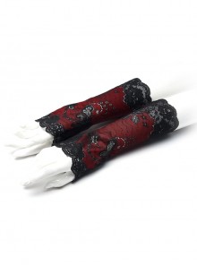 Red Gothic Hollow Hook Lace Mesh Gloves
