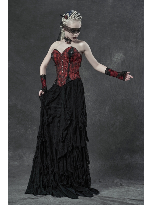 Red Gothic Hollow Hook Lace Mesh Gloves