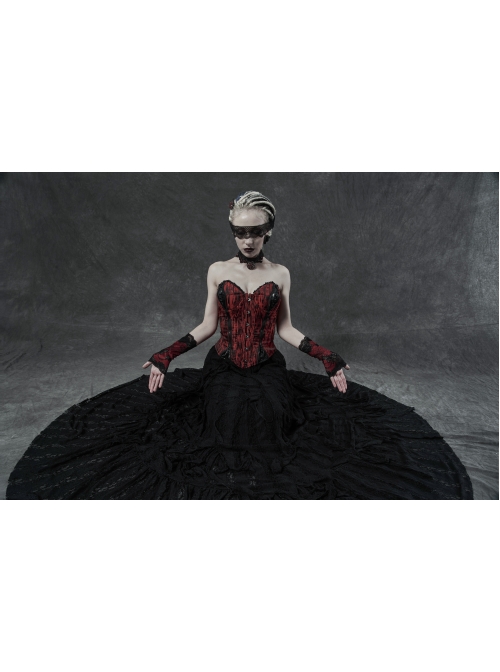 Red Gothic Hollow Hook Lace Mesh Gloves