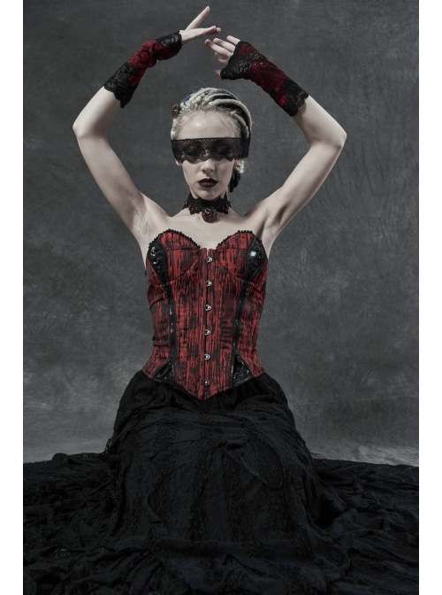 Red Gothic Hollow Hook Lace Mesh Gloves