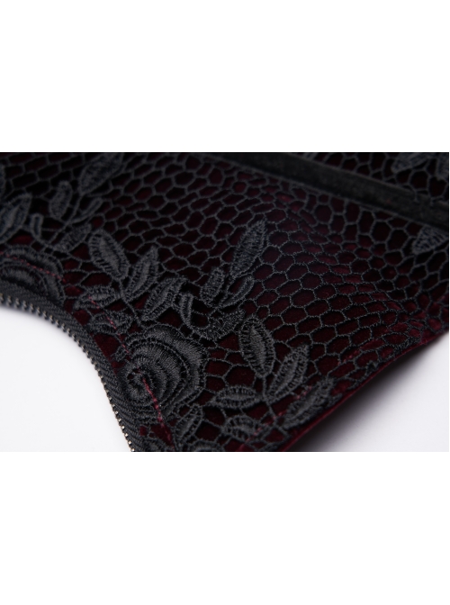 Front Decals Mesh Side Zipper Back Waist Lace-Up Black Gothic Velvet Belt