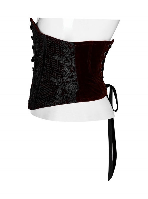 Front Decals Mesh Side Zipper Back Waist Lace-Up Black Gothic Velvet Belt