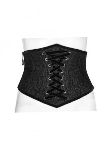 Front Decals Side Zipper Back Waist Lace-Up Black Gothic Jacquard Belt