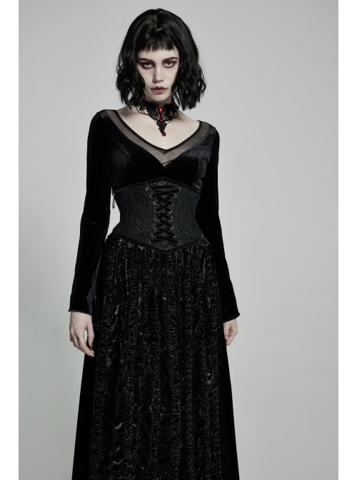 Front Decals Side Zipper Back Waist Lace-Up Black Gothic Jacquard Belt