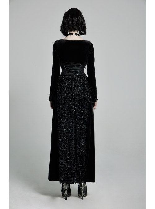 Front Decals Side Zipper Back Waist Lace-Up Black Gothic Jacquard Belt