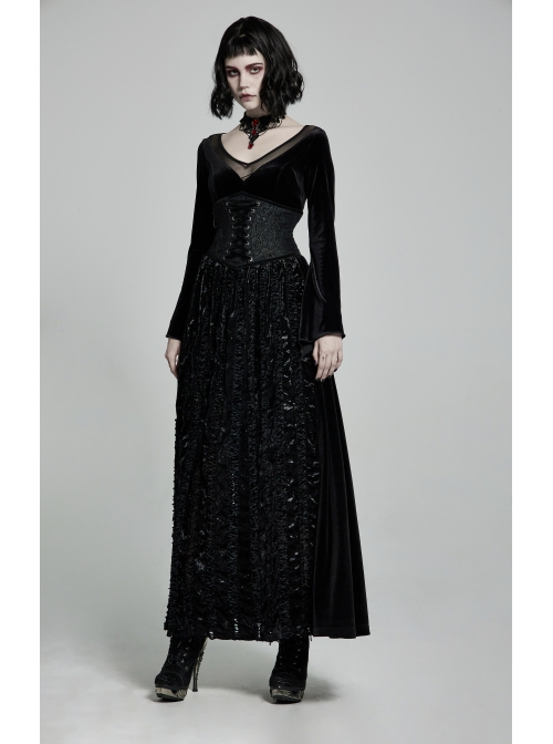 Front Decals Side Zipper Back Waist Lace-Up Black Gothic Jacquard Belt