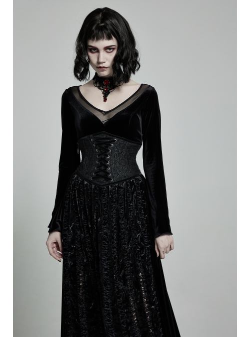 Front Decals Side Zipper Back Waist Lace-Up Black Gothic Jacquard Belt