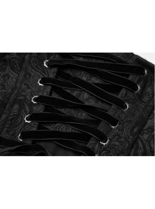 Front Decals Side Zipper Back Waist Lace-Up Black Gothic Jacquard Belt