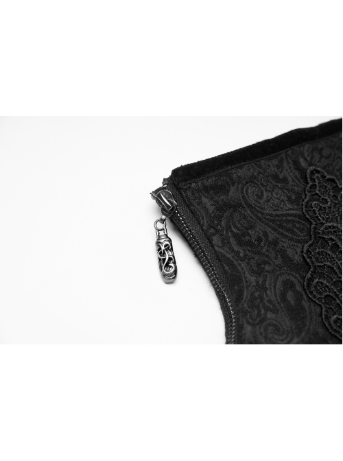 Front Decals Side Zipper Back Waist Lace-Up Black Gothic Jacquard Belt