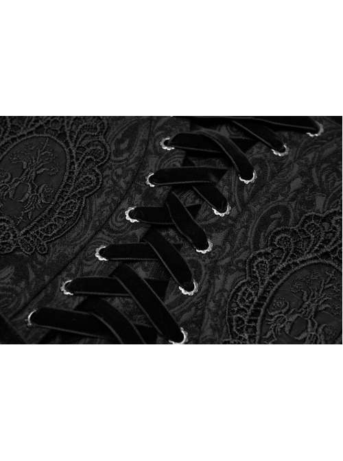 Front Decals Side Zipper Back Waist Lace-Up Black Gothic Jacquard Belt