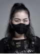 Women Metal Eyelets Decoration Black Punk Cracked Texture Print Mask