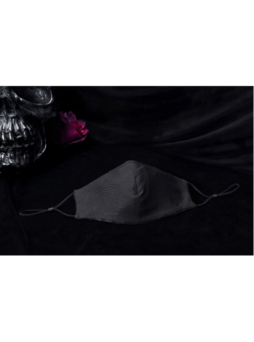Women Metal Eyelets Decoration Black Punk Cracked Texture Print Mask