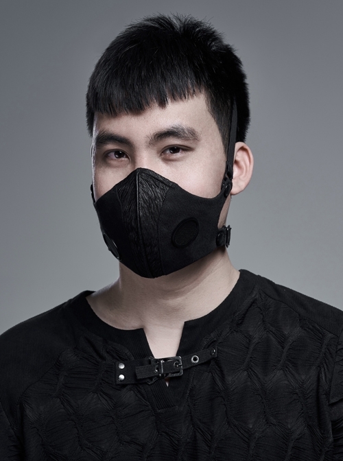 Men Front Metal Rings Mesh Decoration Black Punk Coarse Woven Mask