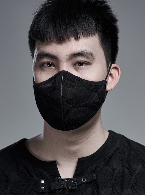 Men Front Muscle Texture Pattern Black Gothic Knit Mask