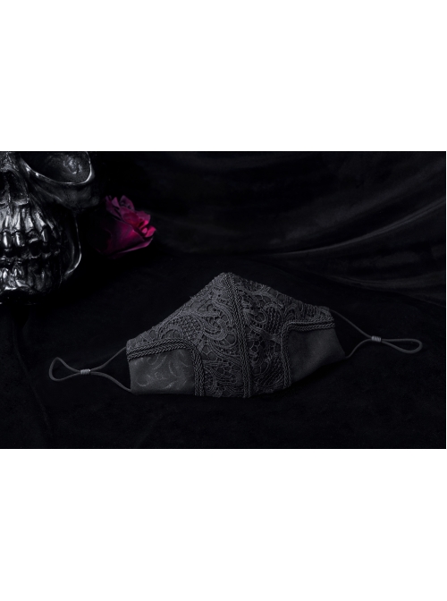 Men Front Three-Dimensional Embroidery Lace Black Gothic Dark Grain Embossed Mask