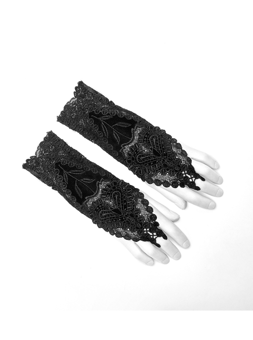 Black Gothic Front Decals Positioning Lace Flower Gloves