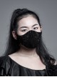 Women Front Splice Lace Mesh Side Lace-Up Black Gothic Velvet Mask