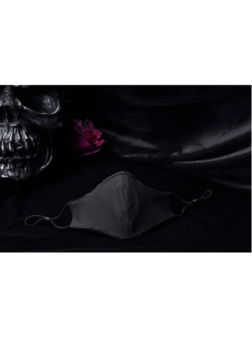 Women Front Splice Lace Mesh Side Lace-Up Black Gothic Velvet Mask