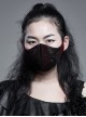 Women Front Splice Lace Mesh Side Lace-Up Wine Red Gothic Velvet Mask
