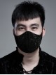 Men Front Splice Lace Mesh Side Lace-Up Black Gothic Velvet Mask