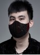Men Front Splice Lace Mesh Side Lace-Up Wine Red Gothic Velvet Mask