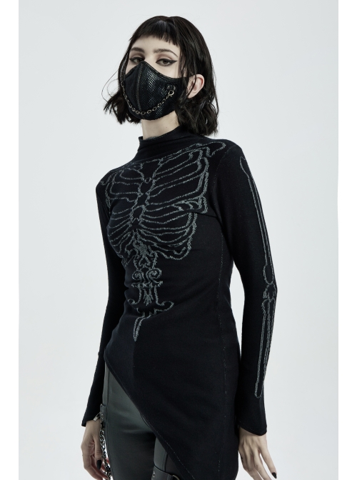 Front Metal Chain Decoration Splice Mesh Black Punk Snake Texture Flocked Mask