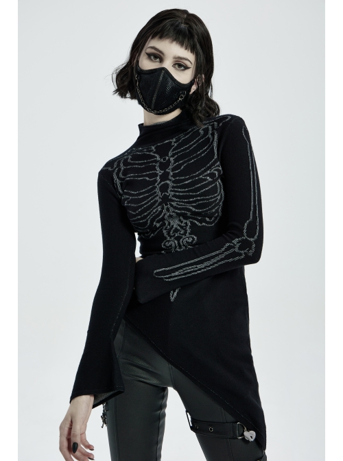 Front Metal Chain Decoration Splice Mesh Black Punk Snake Texture Flocked Mask