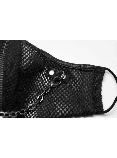 Front Metal Chain Decoration Splice Mesh Black Punk Snake Texture Flocked Mask