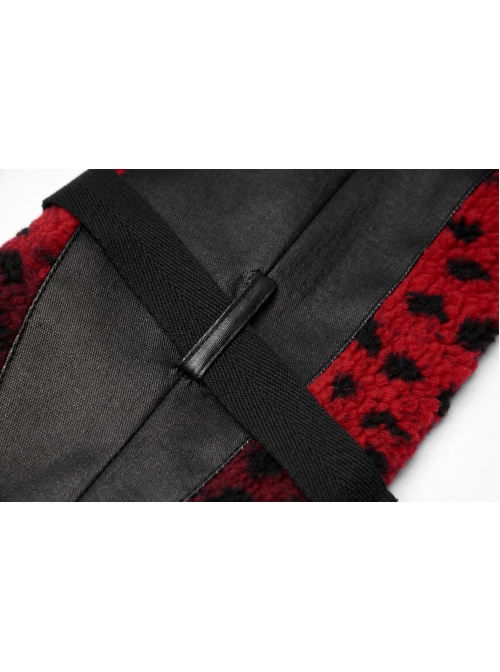 Metal Buckle Strap Red Punk Leopard Cashmere Leg Sleeve