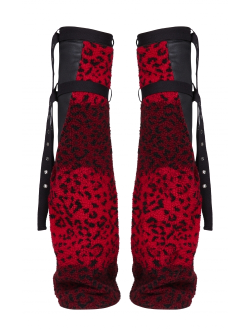Metal Buckle Strap Red Punk Leopard Cashmere Leg Sleeve