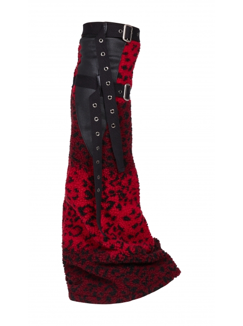 Metal Buckle Strap Red Punk Leopard Cashmere Leg Sleeve