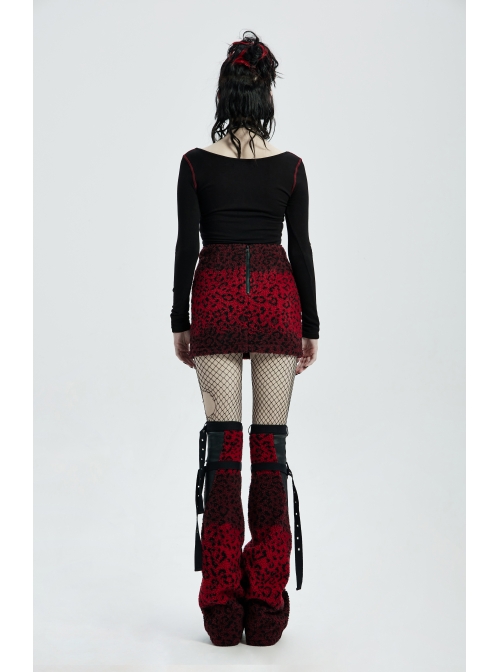 Metal Buckle Strap Red Punk Leopard Cashmere Leg Sleeve