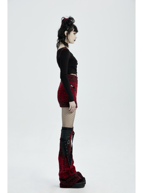 Metal Buckle Strap Red Punk Leopard Cashmere Leg Sleeve