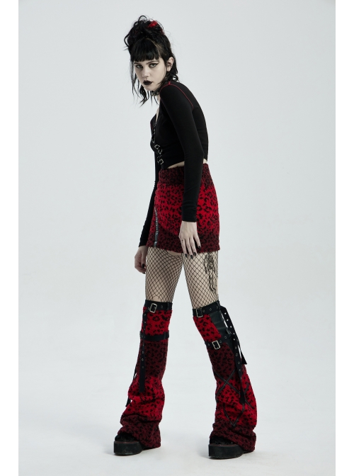 Metal Buckle Strap Red Punk Leopard Cashmere Leg Sleeve