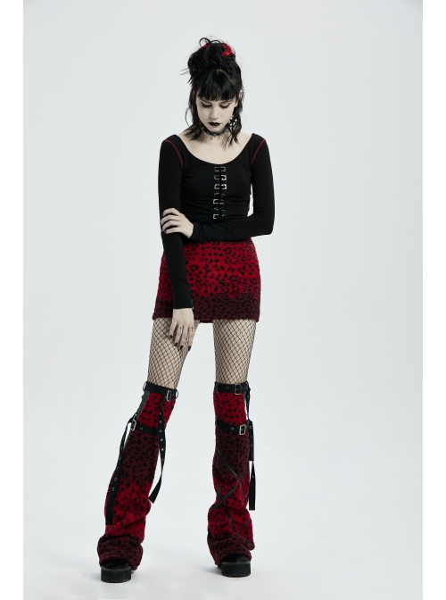 Metal Buckle Strap Red Punk Leopard Cashmere Leg Sleeve