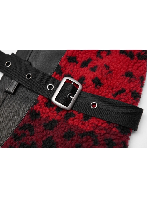 Metal Buckle Strap Red Punk Leopard Cashmere Leg Sleeve
