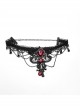 Front Huge Ruby Pendant Lace Decals Metal Chain Decoration Black Gothic Necklace