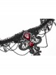 Front Huge Ruby Pendant Lace Decals Metal Chain Decoration Black Gothic Necklace