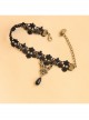 Black Retro Elegant Fashion Gothic Lace Pearl Butterfly Flower Anklet