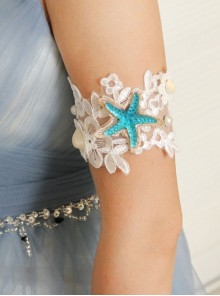 Fashion Leisure Travel Beach White Gold Lace Pearl Flowers Starfish Shell Conch Arm Ring Bracelet