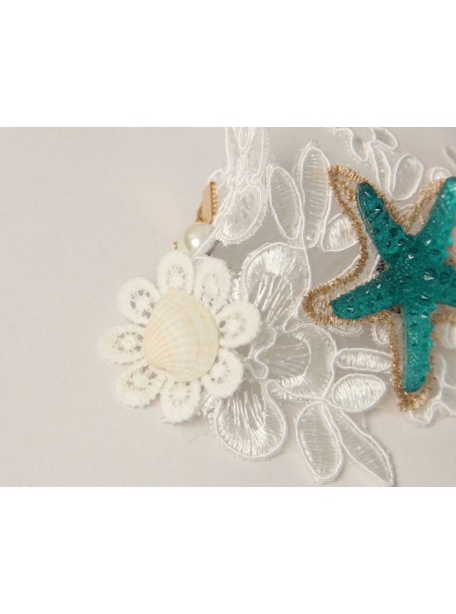 Fashion Leisure Travel Beach White Gold Lace Pearl Flowers Starfish Shell Conch Arm Ring Bracelet